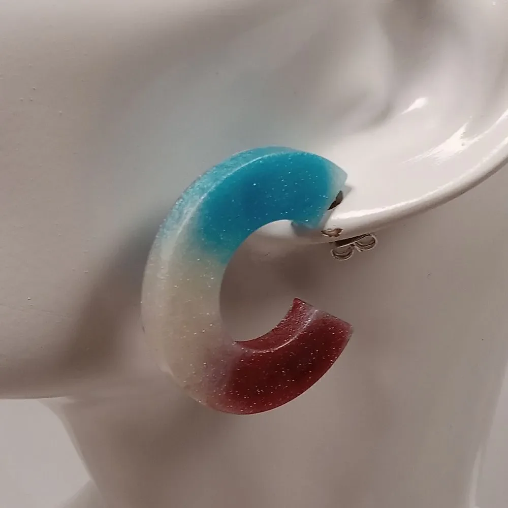 CLEARANCE Red, White and blue resin hoop earrings